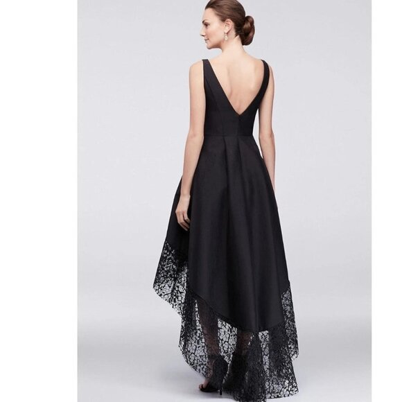 Betsy & Adam Dresses & Skirts - BETSY & ADAM Taffeta High-low Dress with Floral Lace Hem